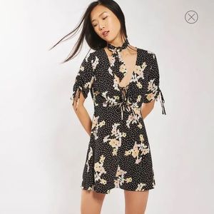TopShop Floral Spot Tie Tea Dress